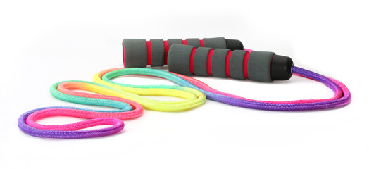 Jumping rope on a white background. Sports equipment jump rope for weight loss.