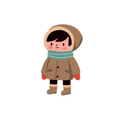  little boy in winter clothes. Vector illustration in cartoon style.