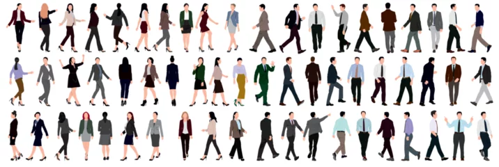 Fotobehang Set or collection of business people. Businessman and woman walking and standing on isolated white back ground.  © LazyArtist