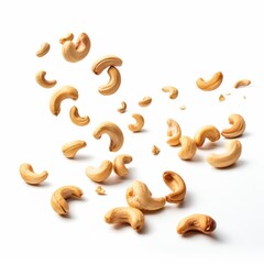 Cashew Nuts: Falling, Isolated on White Background