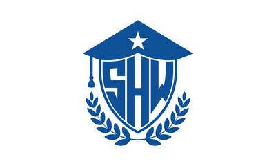SHW three letter iconic academic logo design vector template. monogram, abstract, school, college, university, graduation cap symbol logo, shield, model, institute, educational, coaching canter, tech
