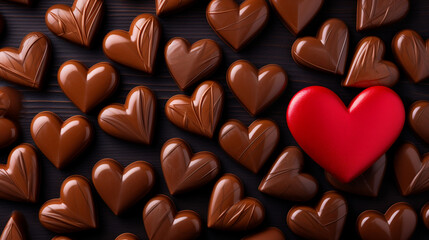 Fototapeta premium Heart shaped chocolate candies. 