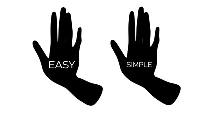 hand with the inscription 'simple', hand with the inscription 'easy,