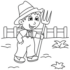 Funny farmer cartoon for coloring book.