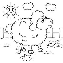 Funny sheep cartoon for coloring book.