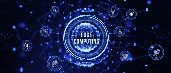 Edge computing modern IT technology on virtual screen. Business, technology, internet and networking concept. 3d illustration