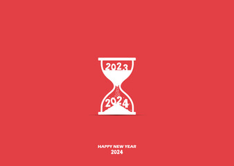 Sand Clock with New Year Concept. Happy New Year 2024. vector illustrations