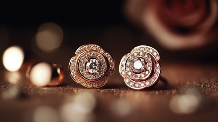 designer golden earring with shiny diamond photography