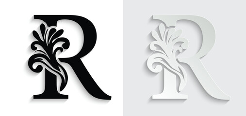 letter R. flower letters. Vintage ornament initial Alphabet. Logo vector	
