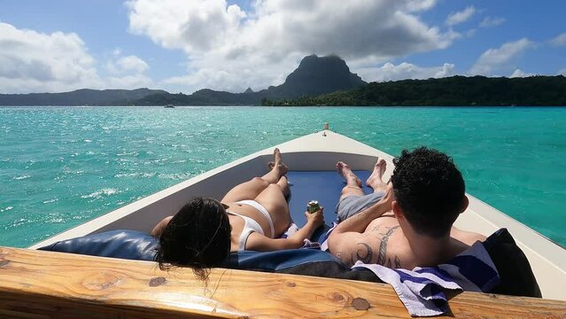 Rest on a boat on honeymoon in Bora bora in Tahiti