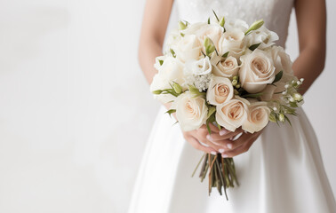 Bride holding classic bouquet of flowers