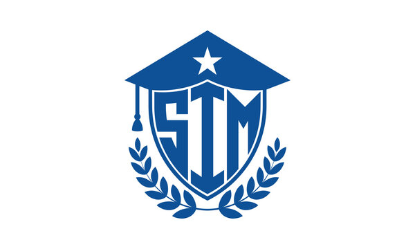 SIM three letter iconic academic logo design vector template. monogram, abstract, school, college, university, graduation cap symbol logo, shield, model, institute, educational, coaching canter, tech