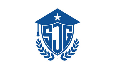 SJG three letter iconic academic logo design vector template. monogram, abstract, school, college, university, graduation cap symbol logo, shield, model, institute, educational, coaching canter, tech