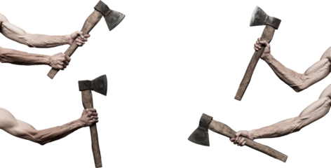 Image of a man's hand with an ax on a white background