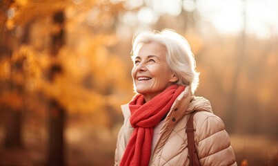 Woman with Joyful Expression and Vibrant Red Scarf
