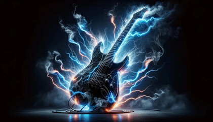 Electrically Charged Guitar with Sparkles. - obrazy, fototapety, plakaty