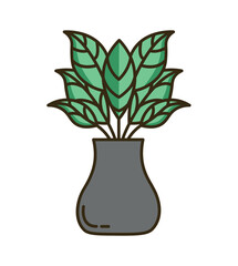 Home plant of set in flat cartoon design. This vase with plant, outlined in bold black is a perfect for captivating visual contrast. Vector illustration.