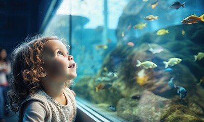 Curious Little Girl Captivated by the Colorful Underwater World