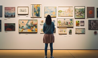 Photo of a Woman Admiring an Art Gallery Wall