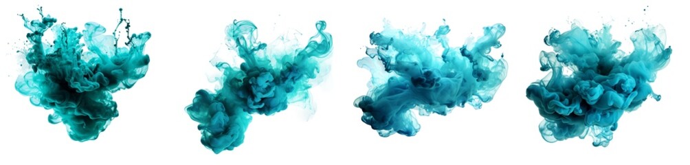 Turquoise ink paint cloud in water isolated Transparent Background PNG