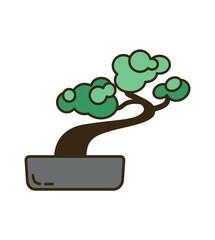 Home plant of set in flat cartoon design. This lively home tree in a colorful cartoon style, accented by bold black outlines, adding character to living space. Vector illustration.