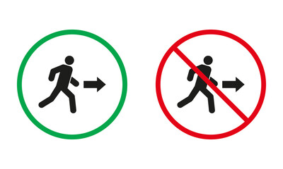 Exit Warning Sign. Evacuation in Building Silhouette Icons Set. Emergency Way Allowed, Escape Prohibited Symbol. Isolated Vector Illustration