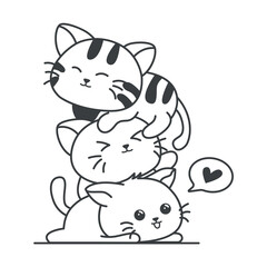 Kawaii element of set in black line design. The charm of kawaii design with this sweet cats illustration, featuring a black outline for an extra touch of cuteness. Vector illustration.