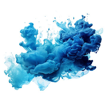 Sky blue ink paint cloud in water isolated transparent Background PNG