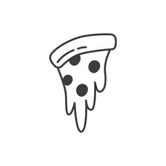 Kawaii element of set in black line design. This kawaii-style pizza slice, outlined in black, is a tasty and adorable treat for your eyes. Vector illustration.