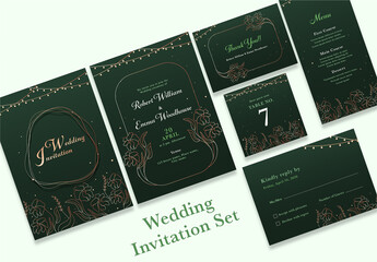 Elegant Floral Wedding Card Suites in Green Color.