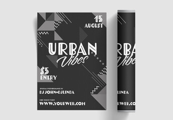 Urban Vibes Template or Flyer Design with Abstract Geometric Elements in Black Color.