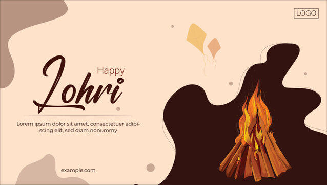 Vector illustration Happy Lohri with bonfire banner template