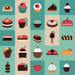 Desserts flat icons. 