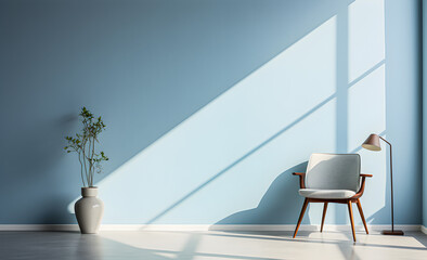 A room with light and shadow - a light blue wall