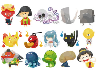 日本の妖怪手描きイラストセット