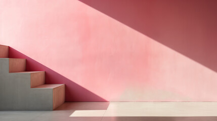 Naklejka premium Stage with geometric shapes and steps and spotlight . Background abstract for product demonstration. Stage showcase, pink studio