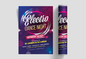 Electro Dance Night Party Flyer, Invitation Card Design in Abstract Lights Effect.