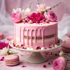 Obraz na płótnie Canvas Pink Cake w Flowers