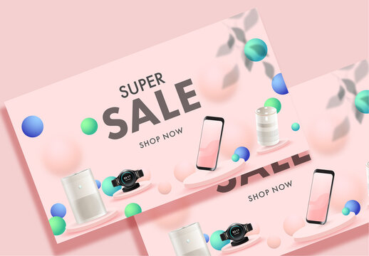 Super Sale Banner Design with Digital Devices on Various Platform.