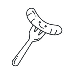 Summer element of set in black line design. This black-outlined depiction of BBQ sausage is a symbol of outdoor gatherings and warm evenings. Vector illustration.