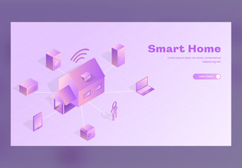 Landing Page Design, 3D Illustration of Home Connected with Smart Devices.