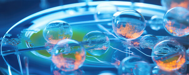 Fertilized egg cell in laboratory advanced research. - obrazy, fototapety, plakaty