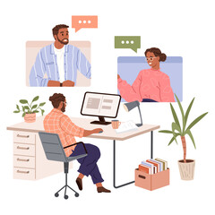 Video conference. Vector illustration. The video call brings people face-to-face despite being miles apart Video calling fosters sense personal connection in remote conversations Video calling