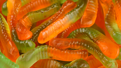 colorful gummy candy jelly worms, close up