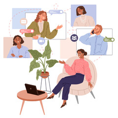 Video conference. Vector illustration. The video call allows for face-to-face conversations regardless location Video calling bridges physical distance between individuals Video calling enables