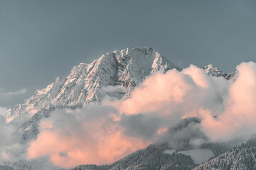 Intense scenery at a beautiful but freezing cold winter morning with amazing colores in the nature of austria.