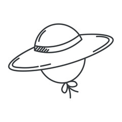 Travel element of set in black line design. Travel-themed artwork with a stylish black-outlined hat is perfect accessory for any adventure. Vector illustration.