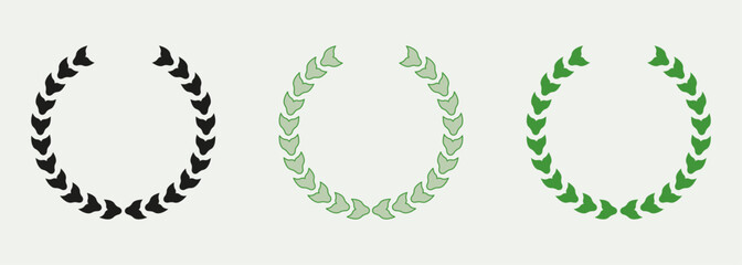 Circle Greek Olive Tree Branch. Winner Award, Chaplet Symbol Collection. Laurel Wreath Color Icon Set. Foliate Round Vintage Victory Emblem. Green Leaf Pictogram. Isolated Vector Illustration