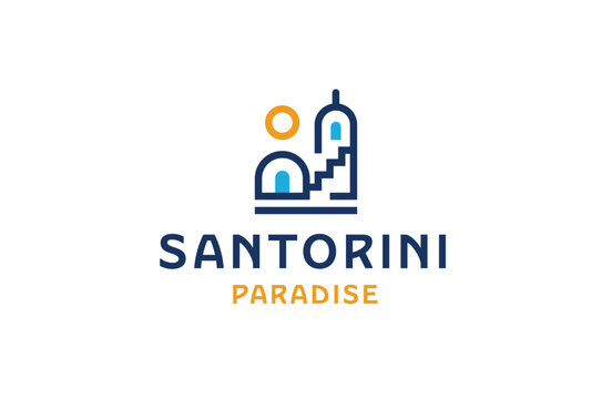 Santorini greek island logo icon design template flat vector