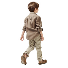 view of a child standing, transparent background, side view boy